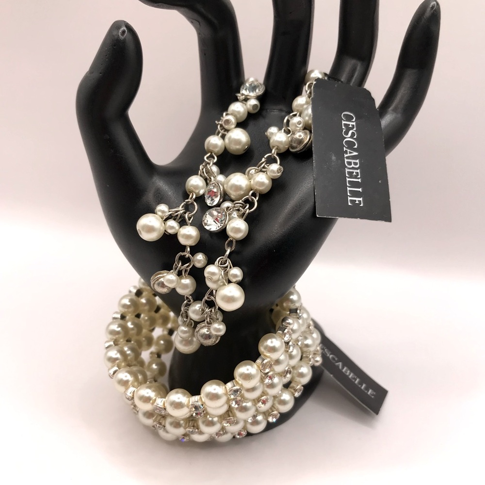 2 Cescabelle Faux Pearl & Rhinestones Bracelets